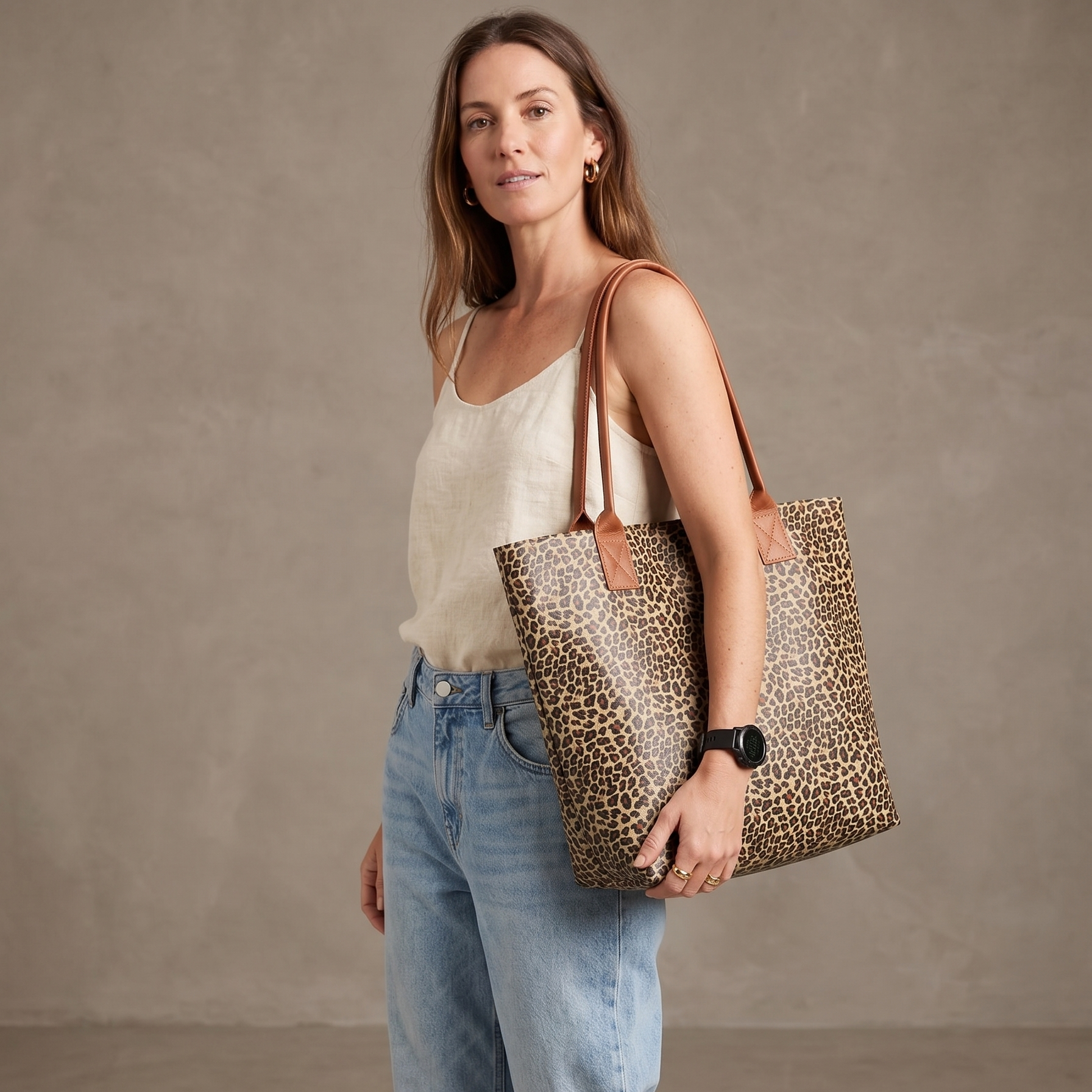 Leopard print shopper handbag 
