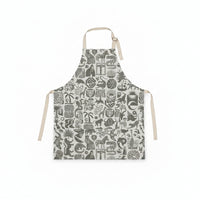 Patterned apron with animal designs on a white background