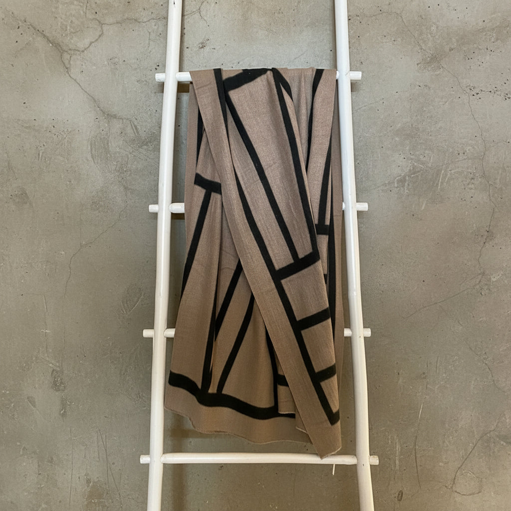 Black and beige winter blanket scarf