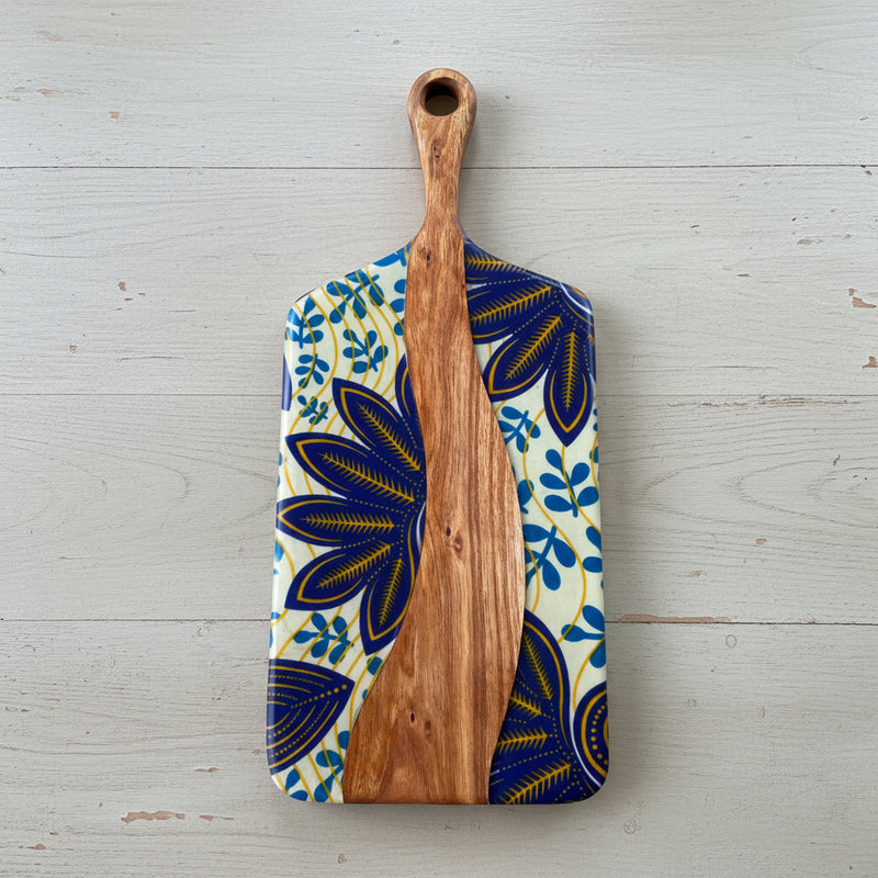 Wooden Cheeseboard with Blue and gold floral design