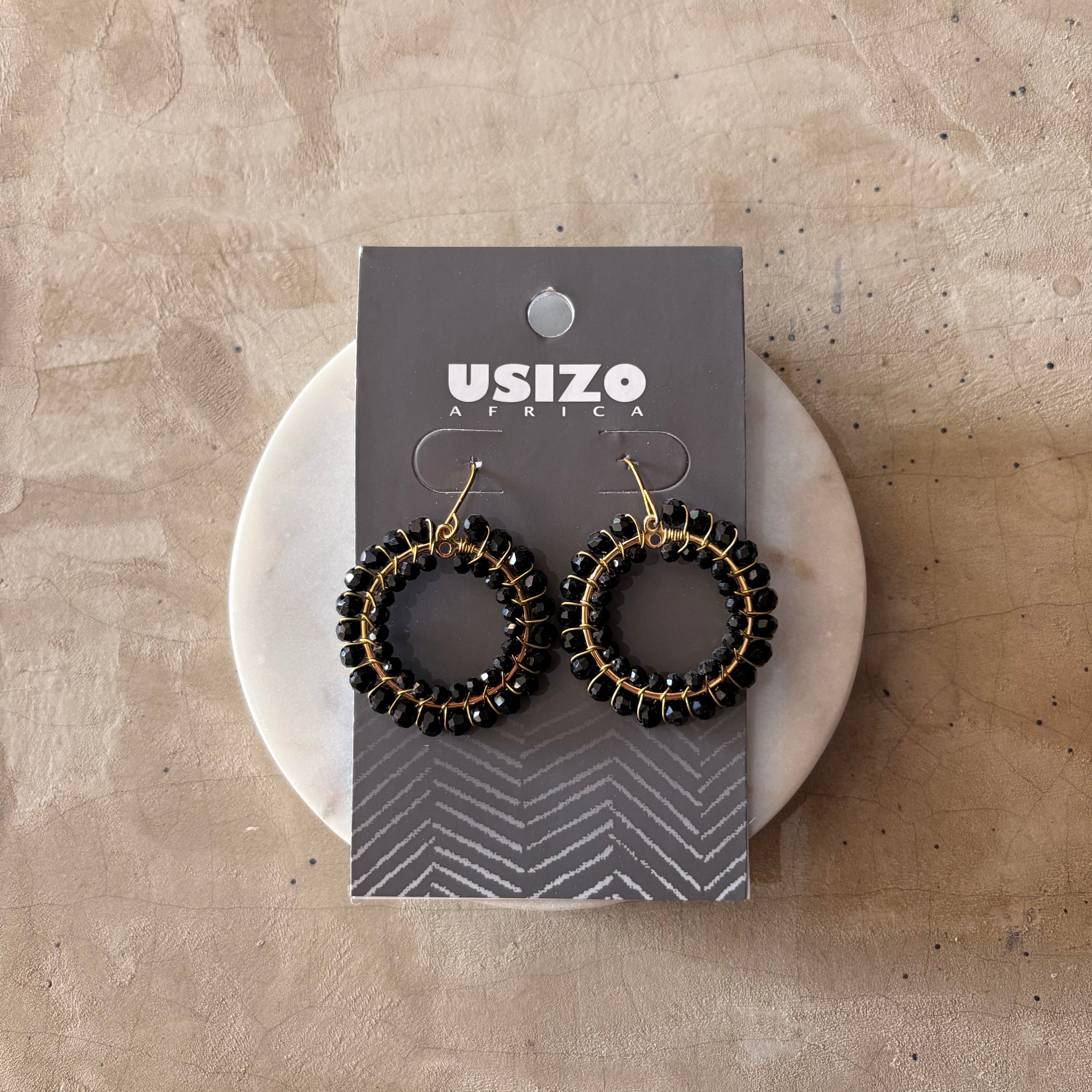 Black Crystal Circle Earrings 2.5cm