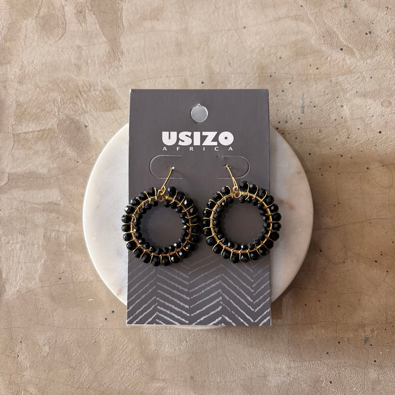 Black Crystal Circle Earrings 2.5cm
