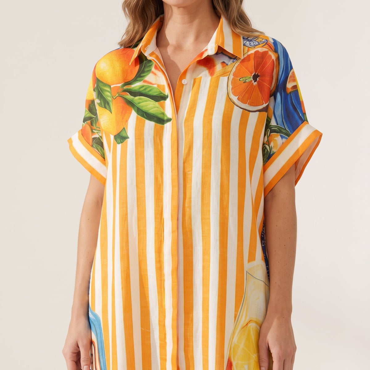 Sun-Drenched Citrus Shirt Dress