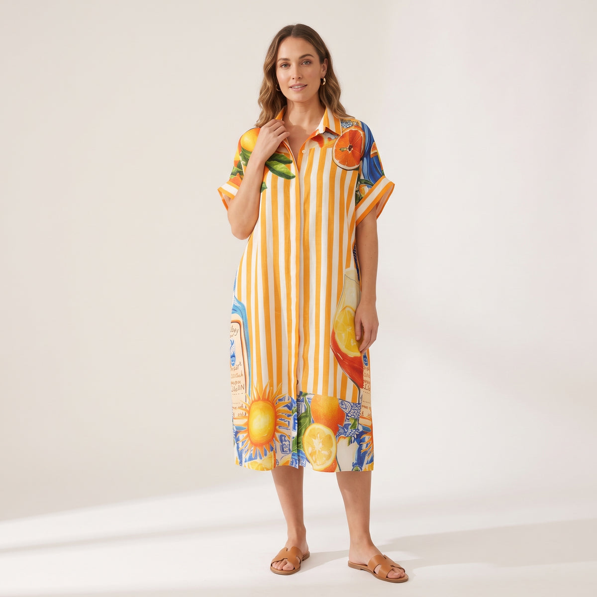 Sun-Drenched Citrus Shirt Dress