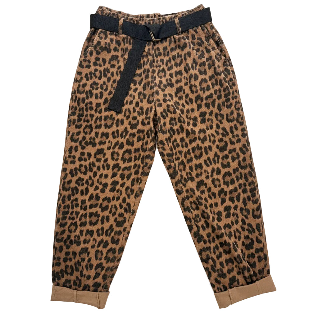 Leopard Print Corduroy Barrel Pants