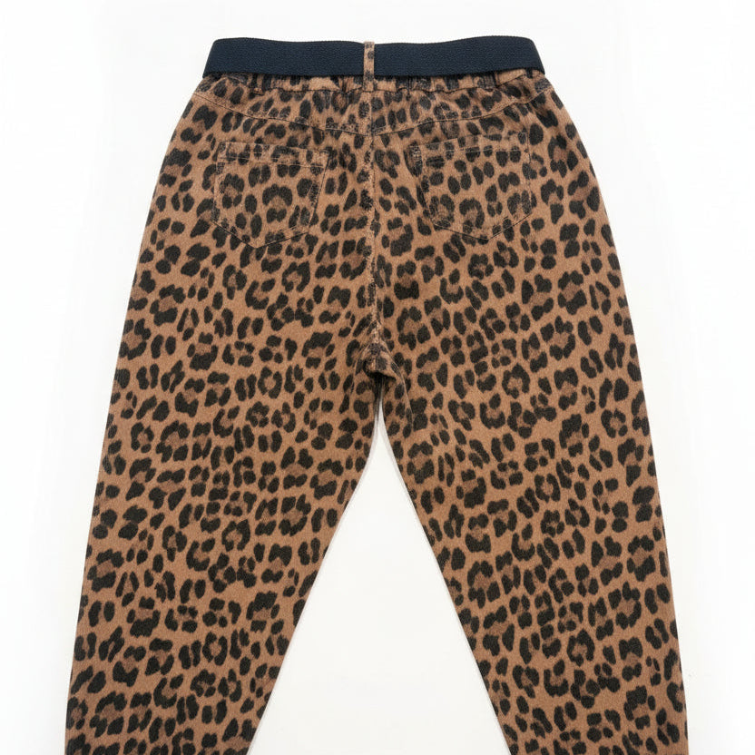 Leopard Print Corduroy Barrel Pants