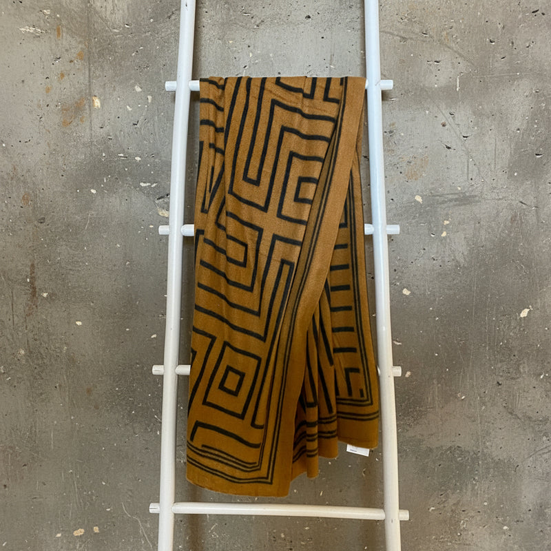 Ocre and Gold Geometric patterned blanket scarf.