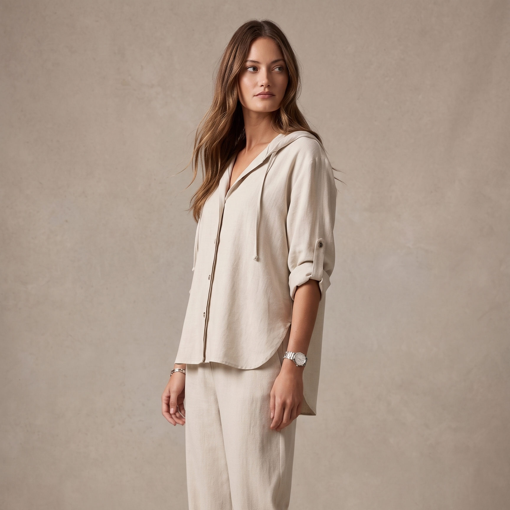 Stone linen hoodie shirt