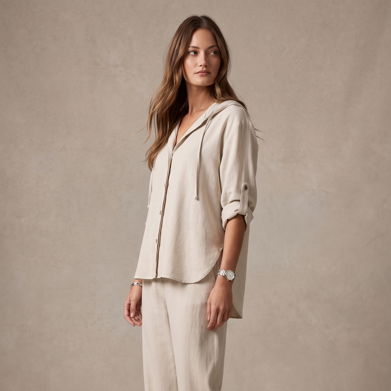 Stone linen hoodie shirt
