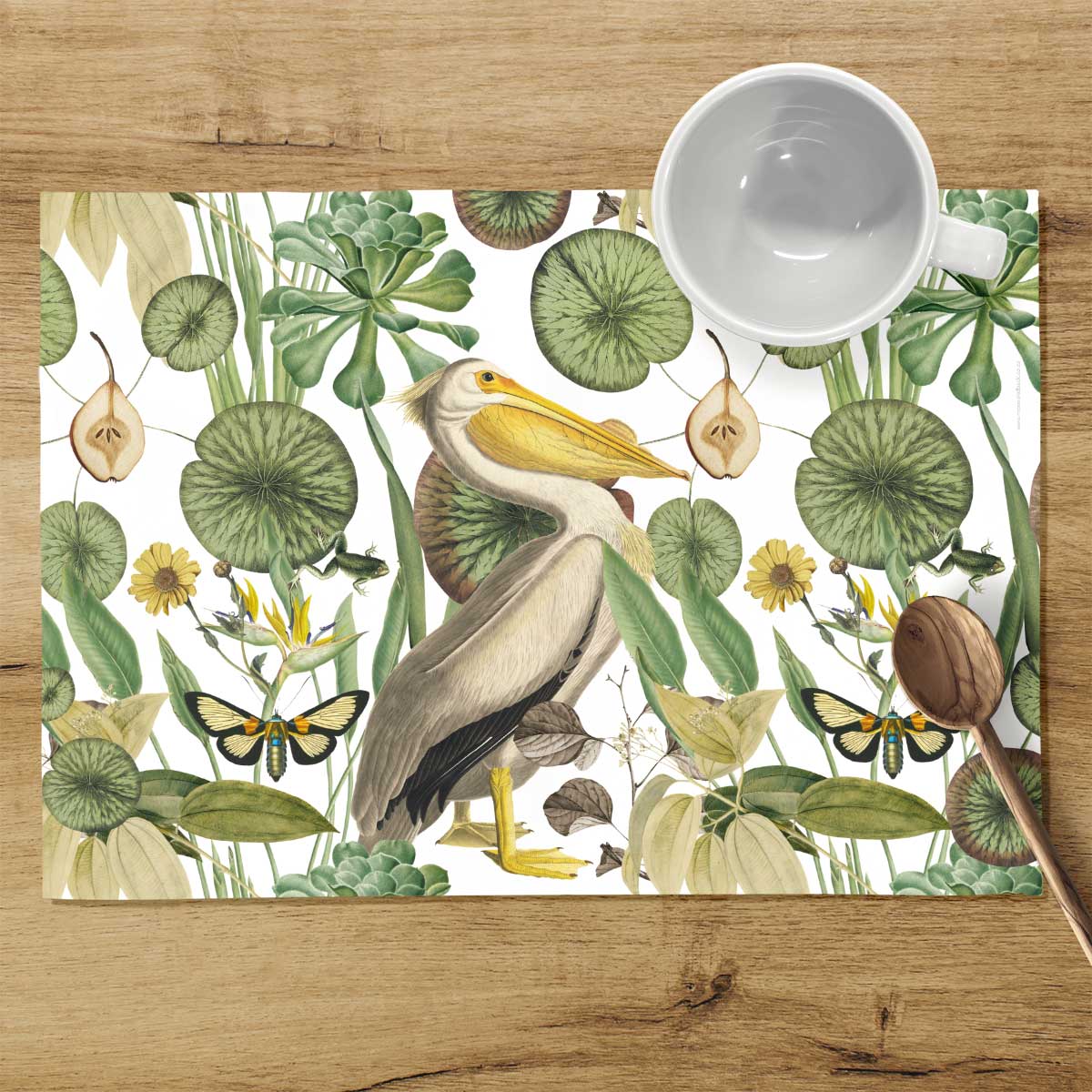 Reusable Pelican & Pear Botanical Placemats (Set of 4)